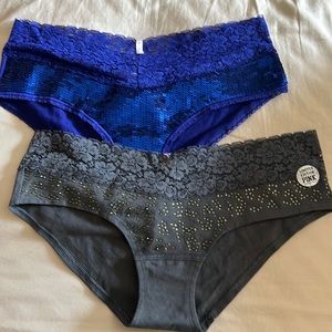 2 NWT Victoria’s Secret Pink sequin limited edition underwear panties hipster M